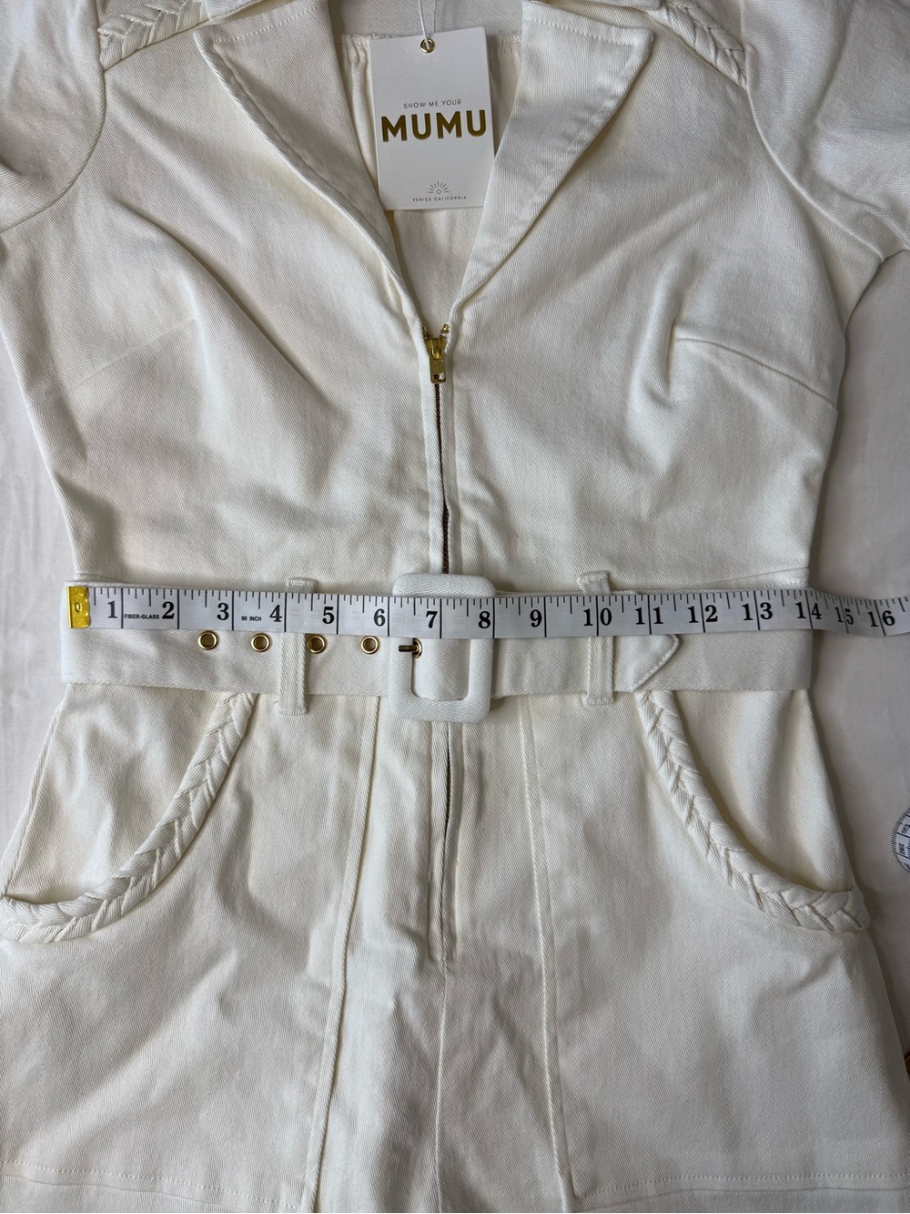 Show Me Your MuMu Outlaw Denim Romper Pearly White Small Revolve NWT - Picture 11 of 15
